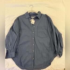 Free People Happy Hour Oversized Poplin Button Up Shirt BLUE MIRAGE